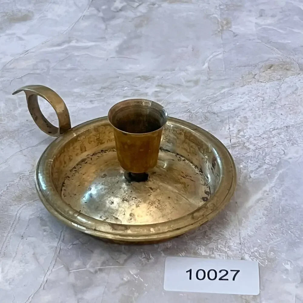 VTG Brass Etched Candlestick Holder Finger Ring 5 in Made in India